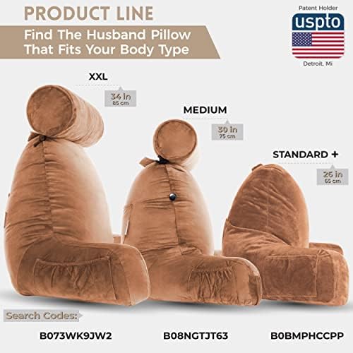 Husband Pillow Tan, Original Reading Pillow in Bed Rest Chair, Shredded Memory Foam Large Lounge Cushion Adult Backrest with Arms, Comfy Back Support for Sit Sitting Up, Washable/Removable Cover - Image 3