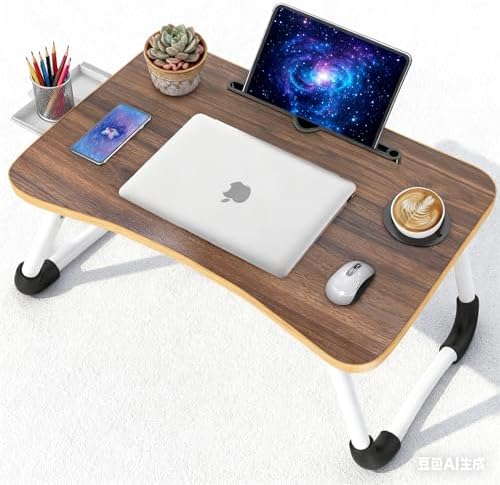 Fayquaze Portable Foldable Laptop Bed Desk with Storage Drawer and Cup Holder - Lap Desk Laptop Stand Tray Table for Eating, Reading and Working - Image 2