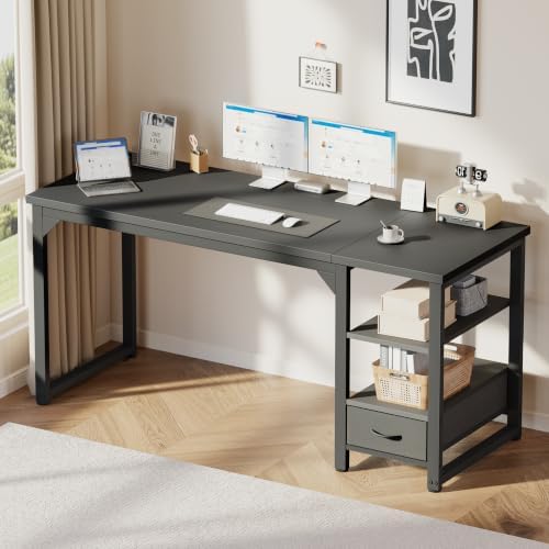 Mericonia 63" Reversible Computer Desk with Drawer, 1" Thick Office Desk by MERICONIA