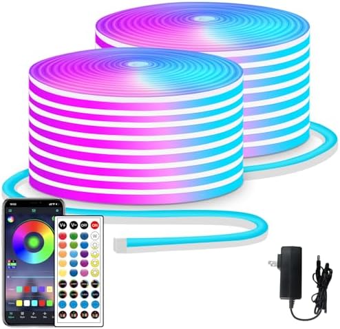 segrass 100ft LED neon Lights with Remote APP Control IP65 Waterproof Flexible Neon LED Strip Lights 24v RGB LED neon Rope Lights for Bedroom Room Outdoors Decor（2 Rolls of 50ft by segrass
