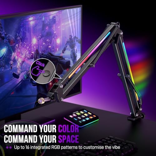 FIFINE AmpliGame BM38 Metal Microphone Boom Arm Stand with RGB for Gaming - Image 6