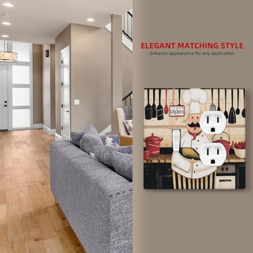 Decorative Outlet Covers Cartoon Fat Happy Chef Cook 2 Gang Combination 1 Toggle/1 Duplex Light Switch Cover Gfci Wall Plate Electrical Receptacle Switchplate for Farmhouse Kitchen Decor - Image 7