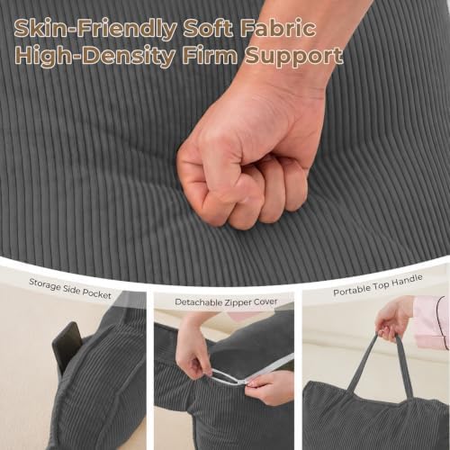 Reading Pillow for Bed with Detachable Neck Roll and Shredded Memory Foam, Back Pillow with Arms for Sitting Up, Washable Bed Rest Pillow with Side Pocket for Gaming, Sofa, Dorm - Dark Gray - Image 6