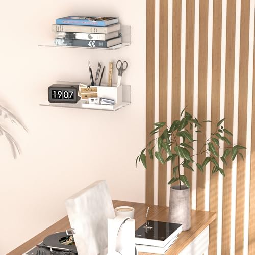 12 Inches Clear Wall Shelves, Moisture-Proof Acrylic Bathroom Organizer Shelves for Wall, Floating Shelf for Bathroom, 4 Pack - Image 6