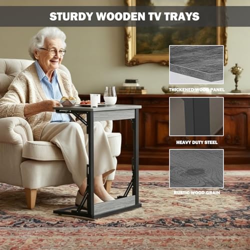 Folding TV Tray Table, Adjustable Height TV Trays for Eating on Couch - Image 5