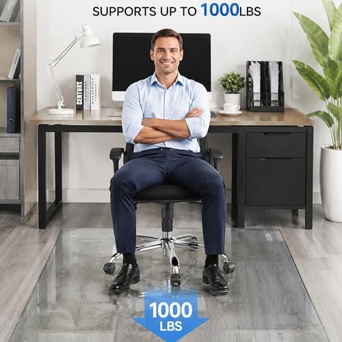 40 x 48 Inch Glass Chair Mat, 1/5 Inch Thick Tempered Glass Office Chair Mat for Carpet and Hardwood Floors, Heavy Duty Clear Computer Desk Floor Protector with 4 Anti-Slip Pads - Image 6