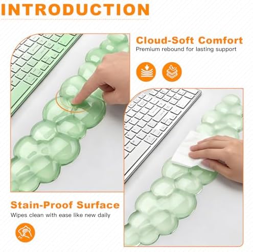 Cloud Keyboard and Mouse Wrist Rest Set, Clear Gel Keyboard Mouse Wrist Rest Support Pad for Typing Pain Relief, Cute Aesthetic Desk Decor Accessory for Home Office Dorm (Green) - Image 4