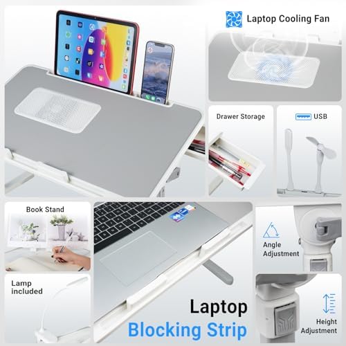 iXTRA Adjustable Laptop Lap Desk with Cooling Fan USB Light for Adults 60x40cm,Grey - Image 3