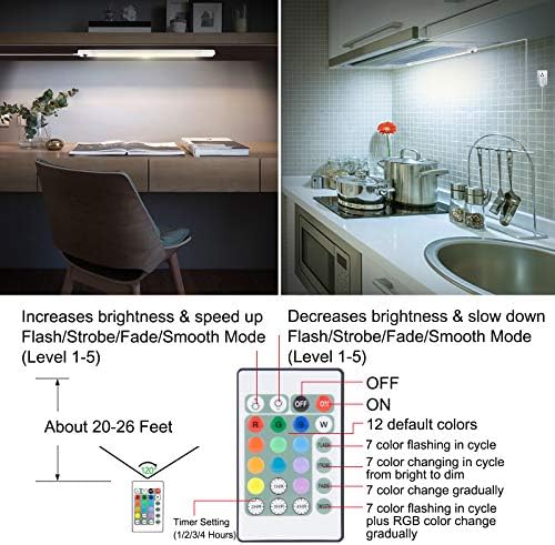 LUXSWAY Plug in Color Changing Led Bar Light,Led RGB Strip Light with Remote,Super Bright Under Cabinet Lighting,Multicolor Stick On Lights for Under Counter, Desk,Cupboard, Room (18 Inch) - Image 3