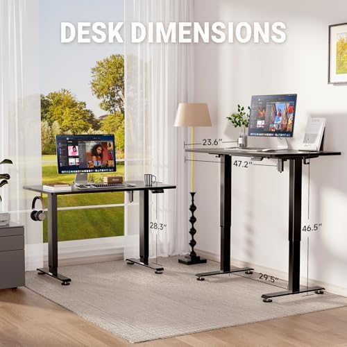 Veken 47.2 Inch Large Electric Standing Desk, Gaming Table, Black - Image 3