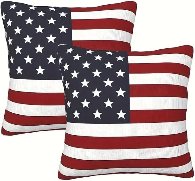 2pcs, 4th of July Linen Pillow Covers, American Flag Patriotic Decorations Throw Pillow Covers Farmhouse Independence Day Cushion Case for Couch Sofa Summer Home 16x16 Pillows Linen Pillowcase by Unknown