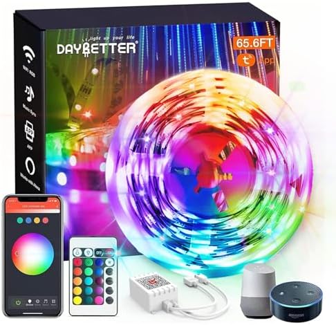 DAYBETTER 65.6ft WiFi Smart Led Lights Strip with Tuya App Control for Bedroom Decoration Work with Alexa and Google Assistant 1 Roll by DAYBETTER