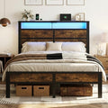 Full Size Metal Bed Frame with Storage Headboard, LED Lights by Unknown