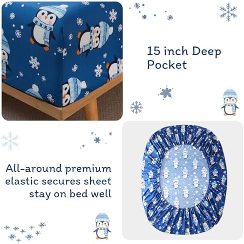 JSD Blue Penguin Snowflakes Kids Christmas Full Sheet Set 4 Piece - Image 3