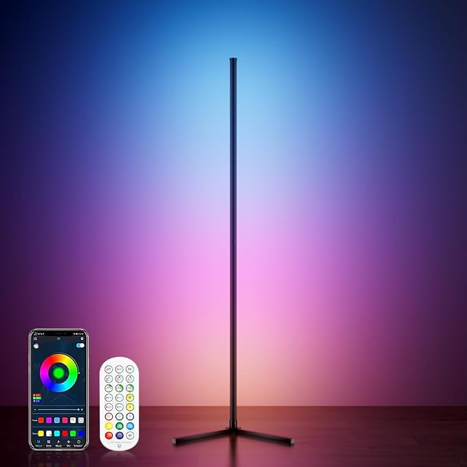 RGB Corner Floor Lamp, 64.5" RGB Color Changing Led Floor Lamp for Living Room APP and Remote Modern Light Bar with Music Sync and 16 Million Colors Dimmable Ambient Lighting for Bedroom by JarryStart