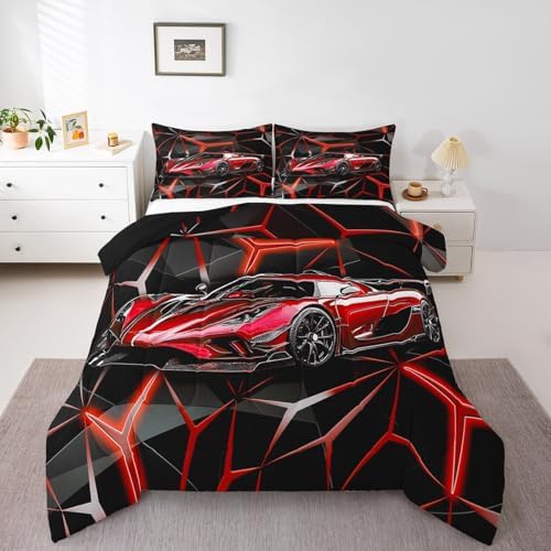 Feelyou Red Race Car Bedding Set Toddler Size for Kids Boys Extreme Sport Theme Comforter Set Teens Toddler Fast and Furious Duvet Set Cool Modern Quilt Set 2Pcs - Image 6