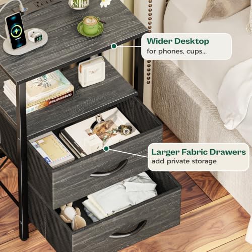 Huuger Night Stand with Charger Station and LED Lights, 2 Drawer Nightstand - Image 7