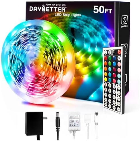 DAYBETTER Led Strip Lights 50ft, Color Changing Led Light Strip with Remote Control, 5050 RGB Strip Lighting Suitable for Home Decor, Living Room, Kitchen, Home Party Decoration by DAYBETTER