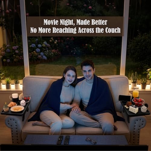 Nnewvante 2 Pack Couch Arm Table, Bamboo 3-in-1 Couch Cup Holder Tray,Black - Image 3