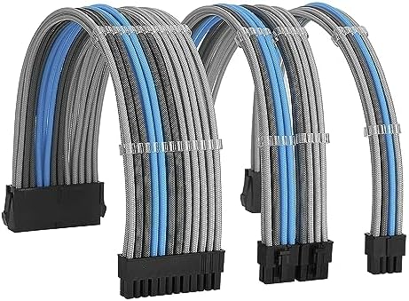 Formulamod PSU Cable Extension Kit 18AWG Sleeved, 24 Pin ATX + 8 Pin EPS + Dual 8 Pin PCI-E, Custom PC Cable Extensions with Combs for Clean Cable Management & Gaming PC Build (Silver Grey Sky Blue) by Formulamod