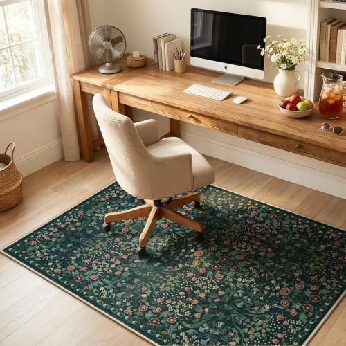 Anidaroel Floral Office Chair Mat for Hardwood & Tile Floor, 48"x60" Desk Chair Mat for Home Office, Under Desk Rug for Rolling Chair, Non Slip Computer Chair Mat, Low-Pile Carpet Protector Rug by Anidaroel