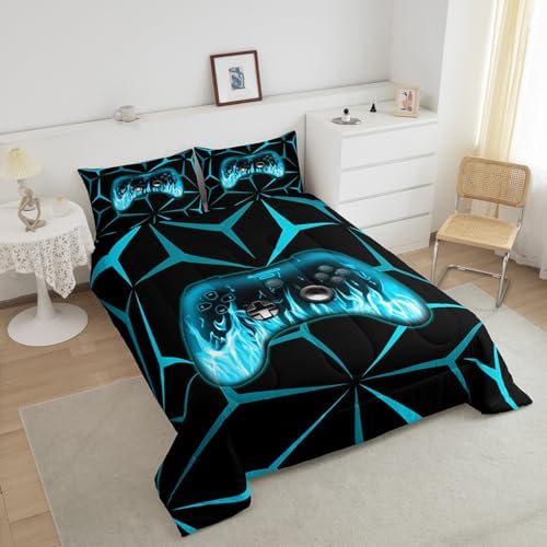 Feelyou Kids Game Console Comforter Set,3D Geometric Gaming Bedding Set Queen Size for Teens Boys,Blue and Black Gamer Comforter,Video Game Gaming Bed Set All Season for Game Lovers - Image 3