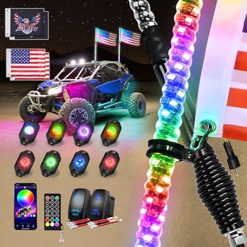 Nilight RGB LED Whip Light 2PCS 3FT with 8 Rock Lights Combo by Nilight