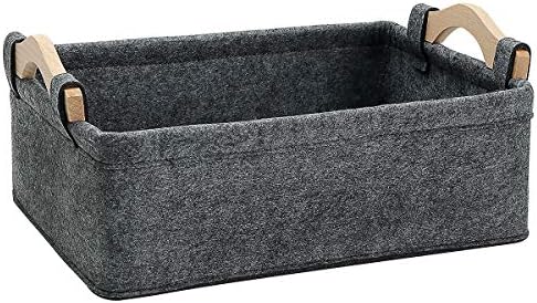 Small Storage Basket Soft Felt Collapsible Baskets Storage Bins for Cellphone Earphone Chargers Cables Make Up Shelf Fabric Drawers Storage Baskets Cute Storage Baskets Light Gray by KWLET