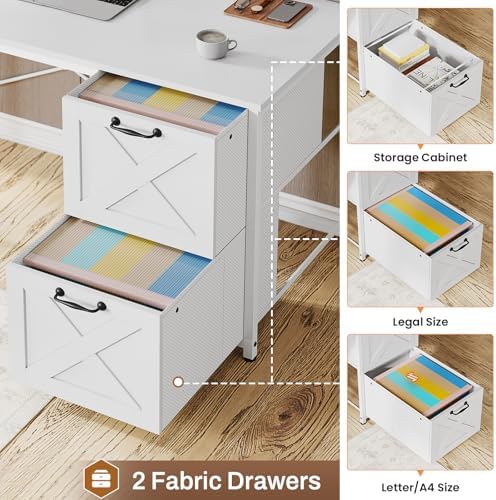 SEDETA Farmhouse White L Shaped Office Desk with Drawers, Storage Shelves - Image 6