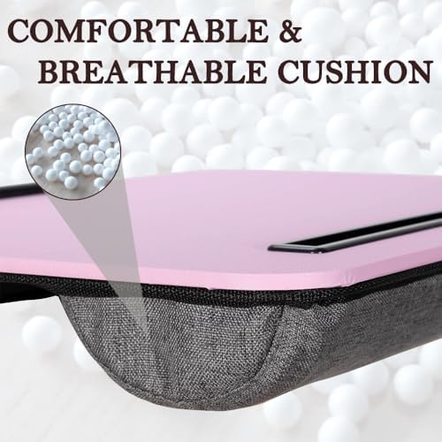 Portable Laptop Desk Fits Up to 16“ Laptops, with Tablet Slot, Built-in Cushion,Great for Home & Office,Lap Desk with Cushion (Pink, Medium) - Image 4