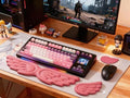 Angel Wing Wrist Rest Ergonomic Memory Foam Wrist Rest for Computer Keyboard Mouse Set with Cup Mat, Cute Gaming Keyboard Cushion Hand Support PU Leather Surface Anti-Slip Waterproof (Rose Red) by Unknown