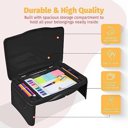 Folding Lap Desk - Foldable Table for Work, Study, Gaming, Arts, Crafts, School - Collapsible Laptop Tray with Storage Compartment - Portable Writing Station for Kids, Adults (Black) - Image 3