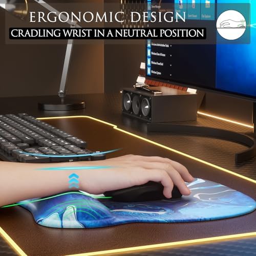 MROCO Ergonomic Mouse Pad with Gel Wrist Rest, 9.4 x 8.1 in, Blue Waves - Image 5