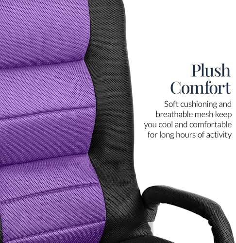 Best Choice Products Swivel Gaming Chair 360 Degree Multipurpose Floor Chair Rocker for TV, Reading, Playing Video Games w/Lumbar Support, Armrest Handles, Adjustable Foldable Backrest - Black/Purple - Image 5