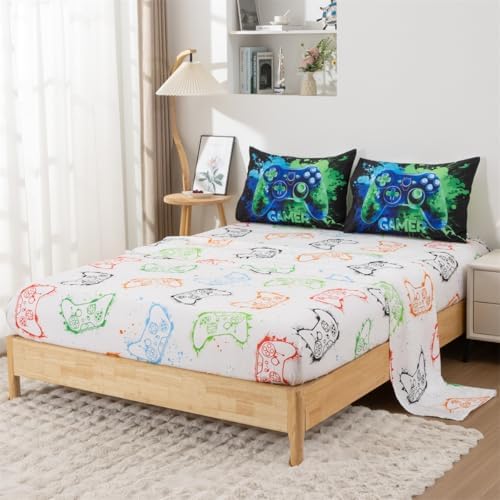 NTBED Game Console Comforter Set for Boys Girls Kids Tie Dye GamingLightweight Microfiber Gamer Bedding Sets (Blue Green, Full 5Pcs) - Image 4