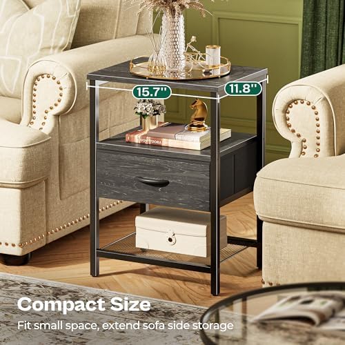Huuger Nightstand Set of 2, Night Stand with Fabric Drawer, Mesh Shelf - Image 5