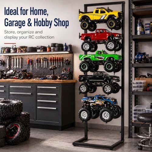 AceOrbit Rc Car Stand 5 Layer Adjustable Wall Mount Car Display Rack with Screws Crawler 15" x 13" x 60" Storage System for 1/10 1/12 1/18 1/24 1/32 Multiple Scale Cars/Trucks Stand Shelf(Black) - Image 2