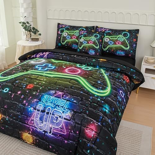 NINENINE 6PCS Gaming Bedding Sets for Boys,Twin Comforter Sets for Boys,Gaming Bedding Sets Sheet Set(1Comforter,1Flat Sheet,1Fitted Sheet,1Cushion Cover,2Pillowcases - Image 2