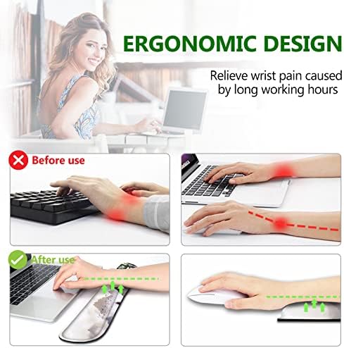 AIMSA Keyboard Wrist Rest Support + Mouse Pad + Mouse Wrist Rest + Coaster, Ergonomic Memory Foam Anti-Slip Rubber Base 4 PCS Set Easy Typing Pain Relief, Pine Tree Mountains - Image 4