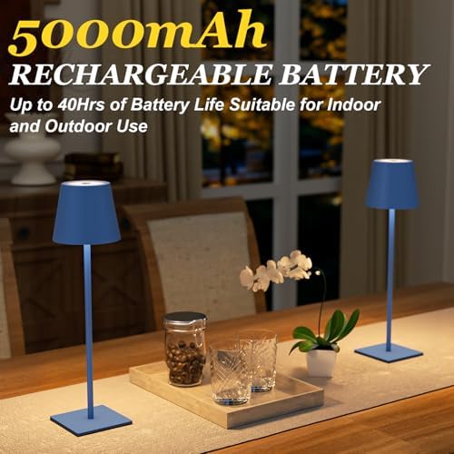 Kakanuo Cordless Rechargeable Table Lamp Navy 5000mAh Battery Operated Lamps, 3 Colors Stepless Dimming Touch Lamp for Living Room, Kitchen Counter, Dining, Outdoor Patio, 2 Pack - Image 2