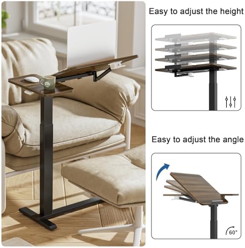 Ywin Medical Overbed Table with Wheels, Lift 27-43in, Black Walnut - Image 5