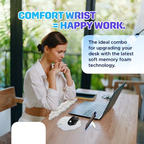 CLOUDIX - Cloud keyboard wrist rest. Set Mouse pad, phone holder, tablet holder, ergonomic cloud crist pad with memory foam. Non-Slip base for typing pain relief, home, office, laptop, gaming (WHITE). - Image 3