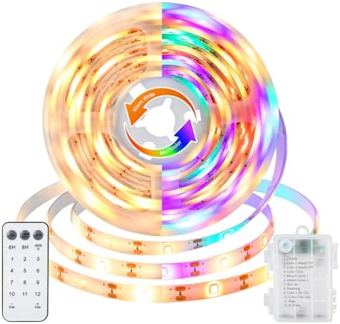echosari LED Strip Lights Battery Operated, 10Ft 108 LED Dual Color Changing Strip Lights with Remote Cuttable Adhesive Lights Strip for Bedroom Party Decoration (Warm White & Multicolor) by echosari
