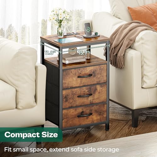 Huuger Nightstands Set of 2, Nightstand with Charging Station,Bedside Table - Image 4
