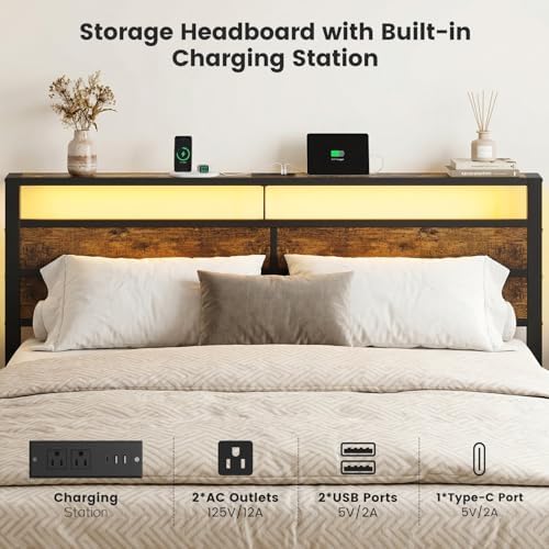King Size Bed Frame with LED Lights and Charging Station - Image 3