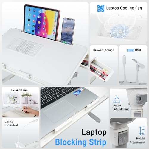 iXTRA Adjustable Laptop Lap Desk with Cooling Fan USB Light for Adults 60x40cm,White - Image 3