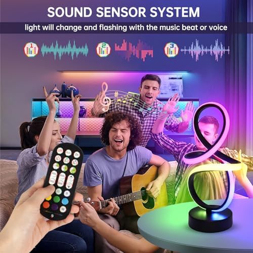 Modern RGB Table Lamps, 7 Colors 10 Light Spiral Bedside Lamp with Remote&APP, Cool Table Lamp, Dimmable LED Nightstand Lamp with Scene/Music Modes for Bedroom, Living Room, Christmas Gifts Black - Image 6