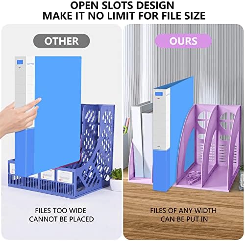 SAYEEC Sturdy Magazine Holder 4 Compartments Plastic Desktop File Organizer File Dividers Office Organizer Storage Document Magaizne Rack Display Box (Purple) - Image 4