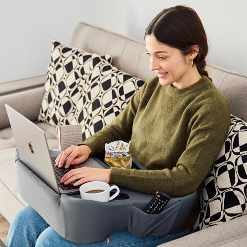 Oversized Lap Desk Pillow – 27in Foam Couch Desk with Cup Holder & Storage by TabCouchCaddy