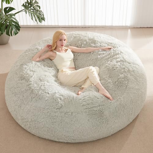 Bean Bag Chair Cover, Waterproof Faux Fur Bean Bag Cover Only(No Filler), 5FT Round Beanbag Cover with Pocket, Big Giant Bean Bags Covers for Adults Kids Teens, Stuffed Animal Storage by ODreamyDogs
